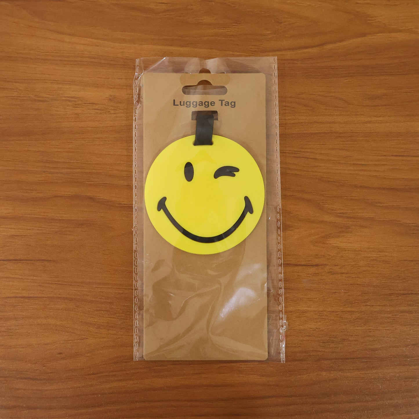 Wukusy cute smiley face round travel luggage bag tag with bright yellow background and playful design for easy identification