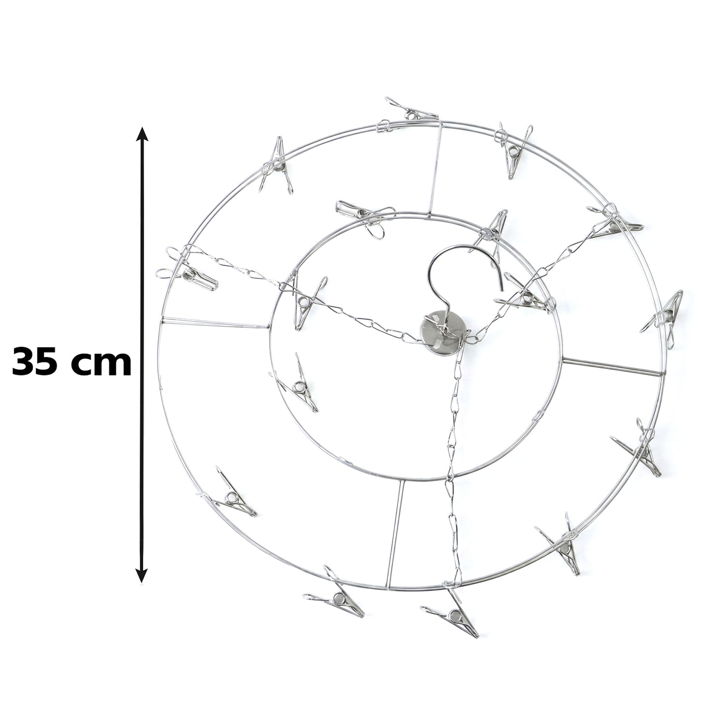 Wukusy stainless steel round multi-clip drying hanger holding socks and underwear, compact and durable for laundry drying.