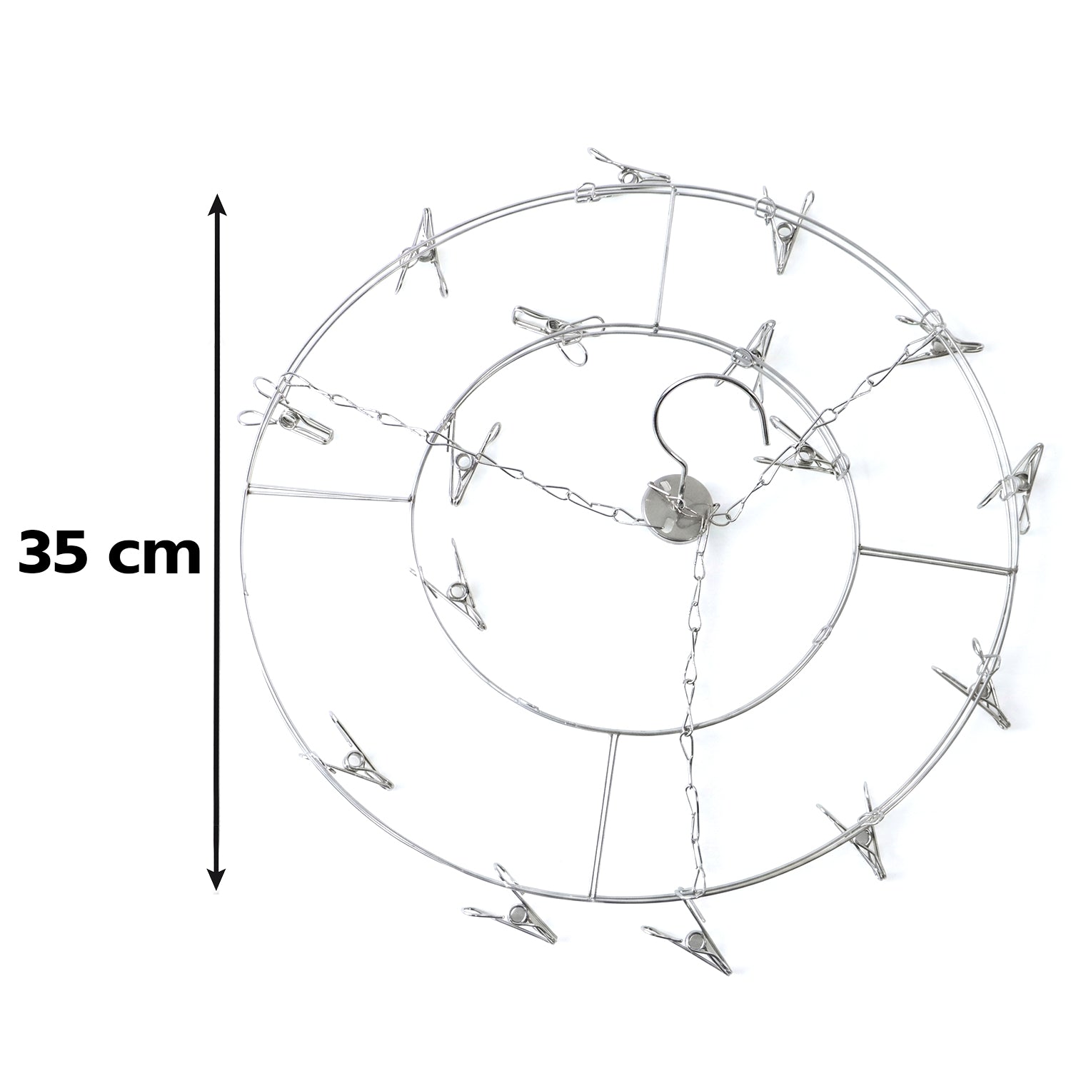 Wukusy stainless steel round multi-clip drying hanger holding socks and underwear, compact and durable for laundry drying.
