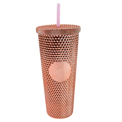 Wukusy studded plastic straw lid for double-walled cold cup, ideal for iced coffee, with textured design and secure fitting.