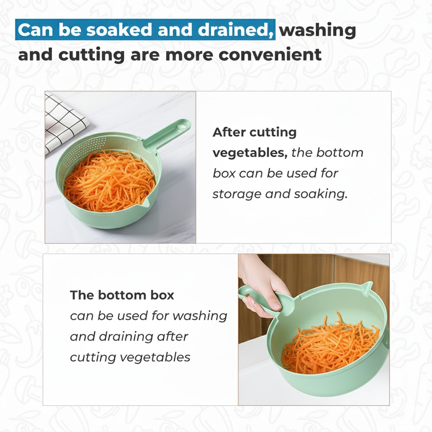 Wukusy multi-function vegetable cutter and grater set with various blades for slicing, grating, and shredding vegetables.