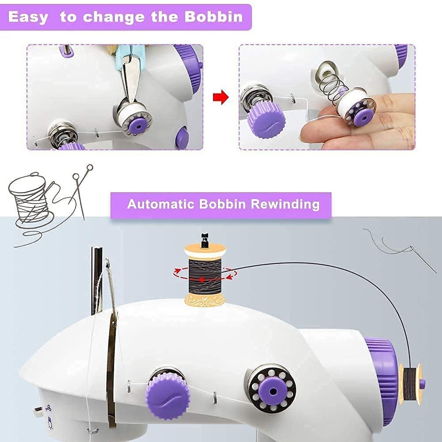 Wukusy 12917 home tailoring sewing machine with extension table, foot pedal, and portable mini electric stitching machine.