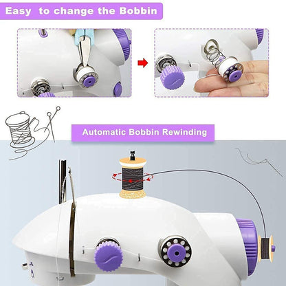 Wukusy 12917 home tailoring sewing machine with extension table, foot pedal, and portable mini electric stitching machine.
