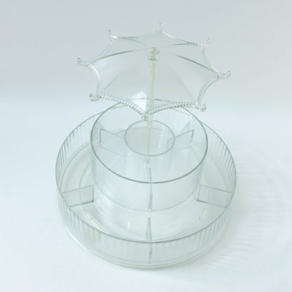 Wukusy premium 360 rotating makeup and jewelry organizer stand with multiple compartments for cosmetics and accessories.