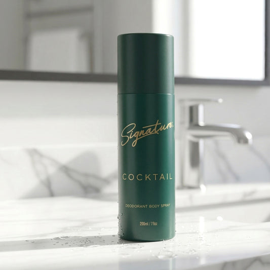 Wukusy Signature Cocktail deodorant body spray 200ml bottle with sleek design and spray nozzle, fresh and inviting scent.