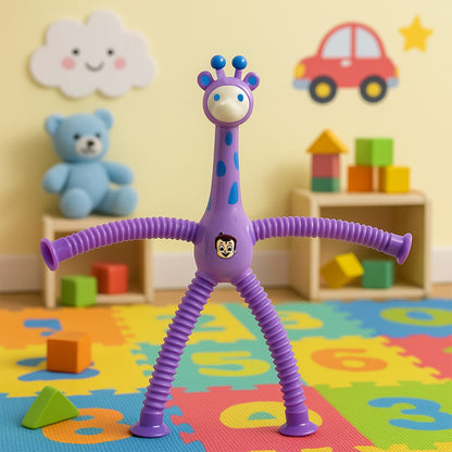 Flexible giraffe-shaped magic spring toy by Wukusy, showcasing its colorful, bendable spring design in a playful pose.