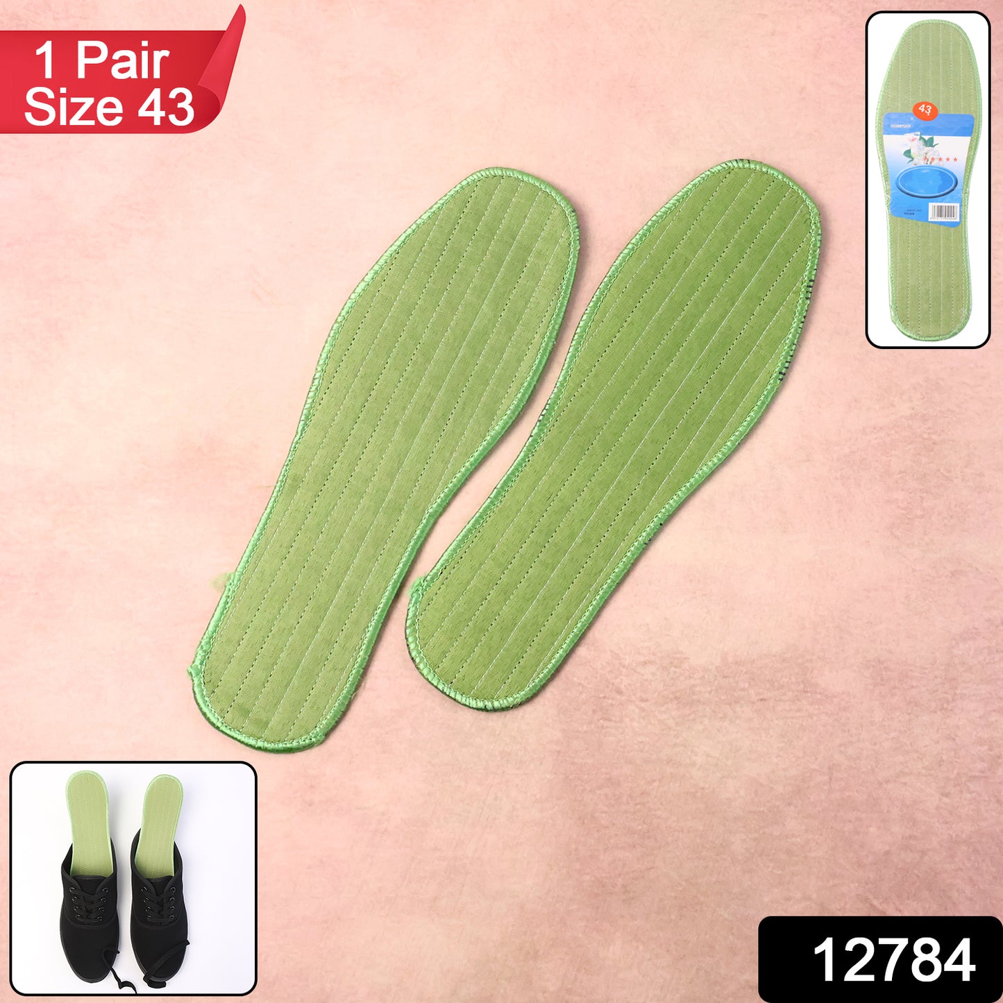 Pair of Wukusy premium comfort shoe insoles for size 43, featuring a mix of designs for daily foot support.