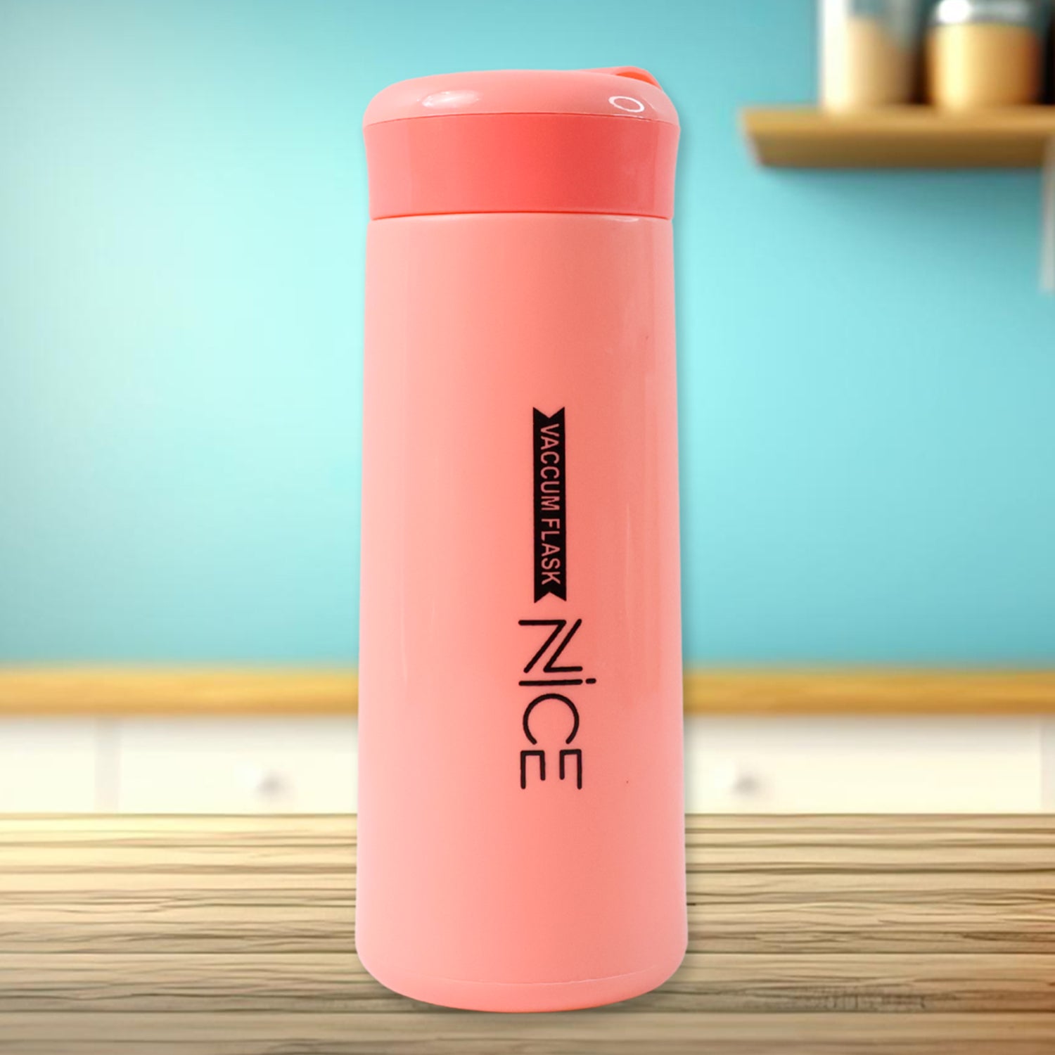Wukusy plastic vacuum flask bottle, 400ml capacity, portable for home and outdoor use, with a sleek design and secure lid.