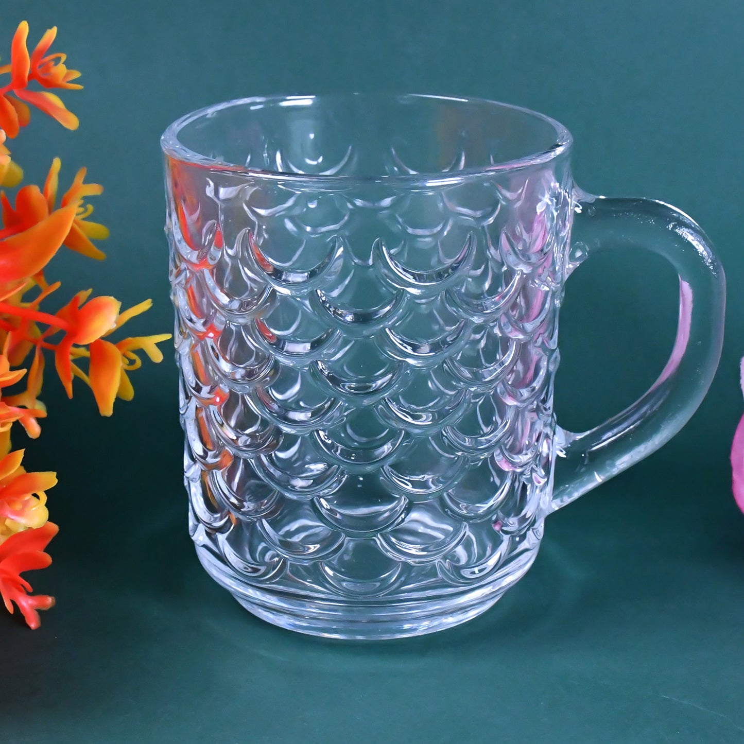 Set of six Wukusy glass coffee and tea mugs with handles, clear and stylish for hot beverages.