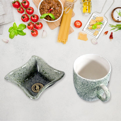 Wukusy Festo ceramic tea and coffee mug set with serving bowl, including snack dishes, perfect for household use or gifting.