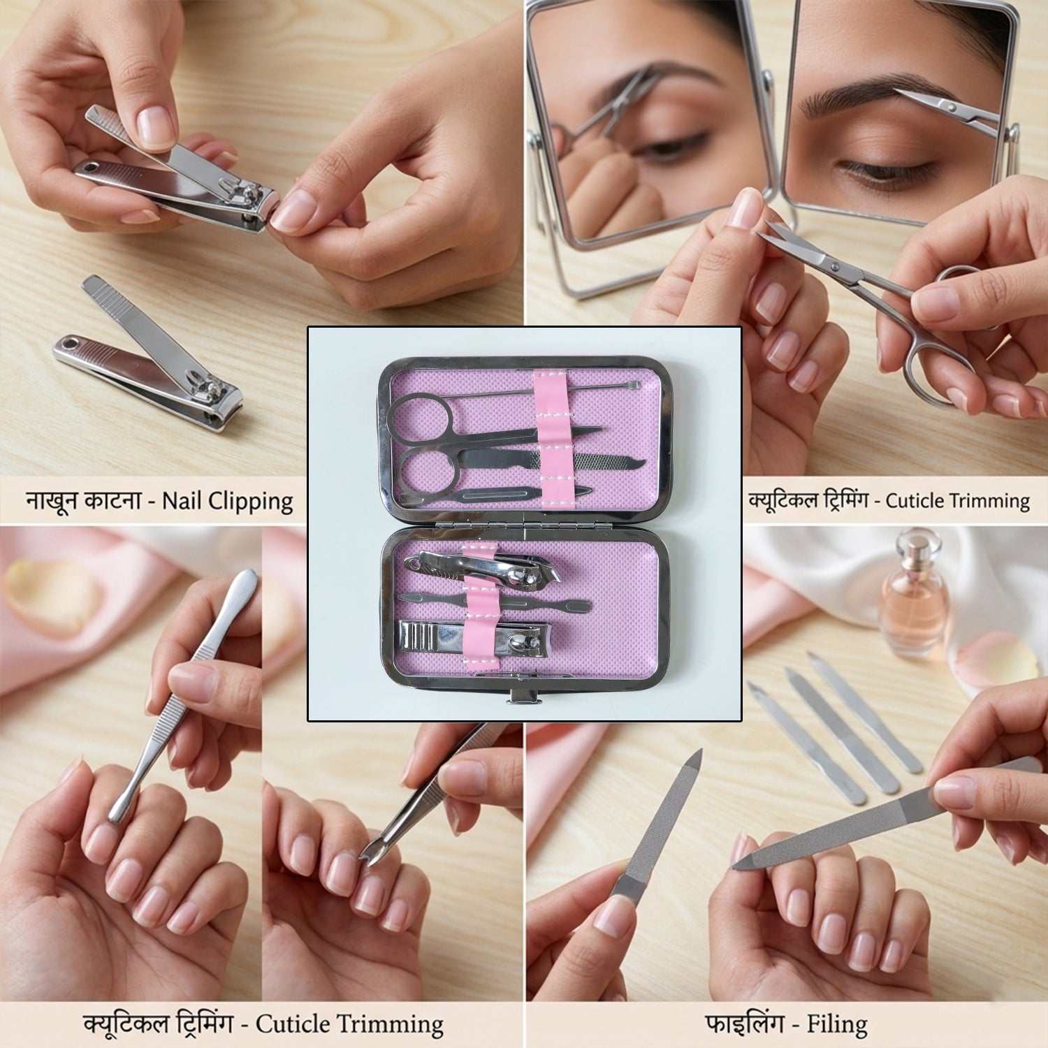 Wukusy Premium 7-in-1 manicure pedicure nail care kit with various tools for nail grooming and shaping.