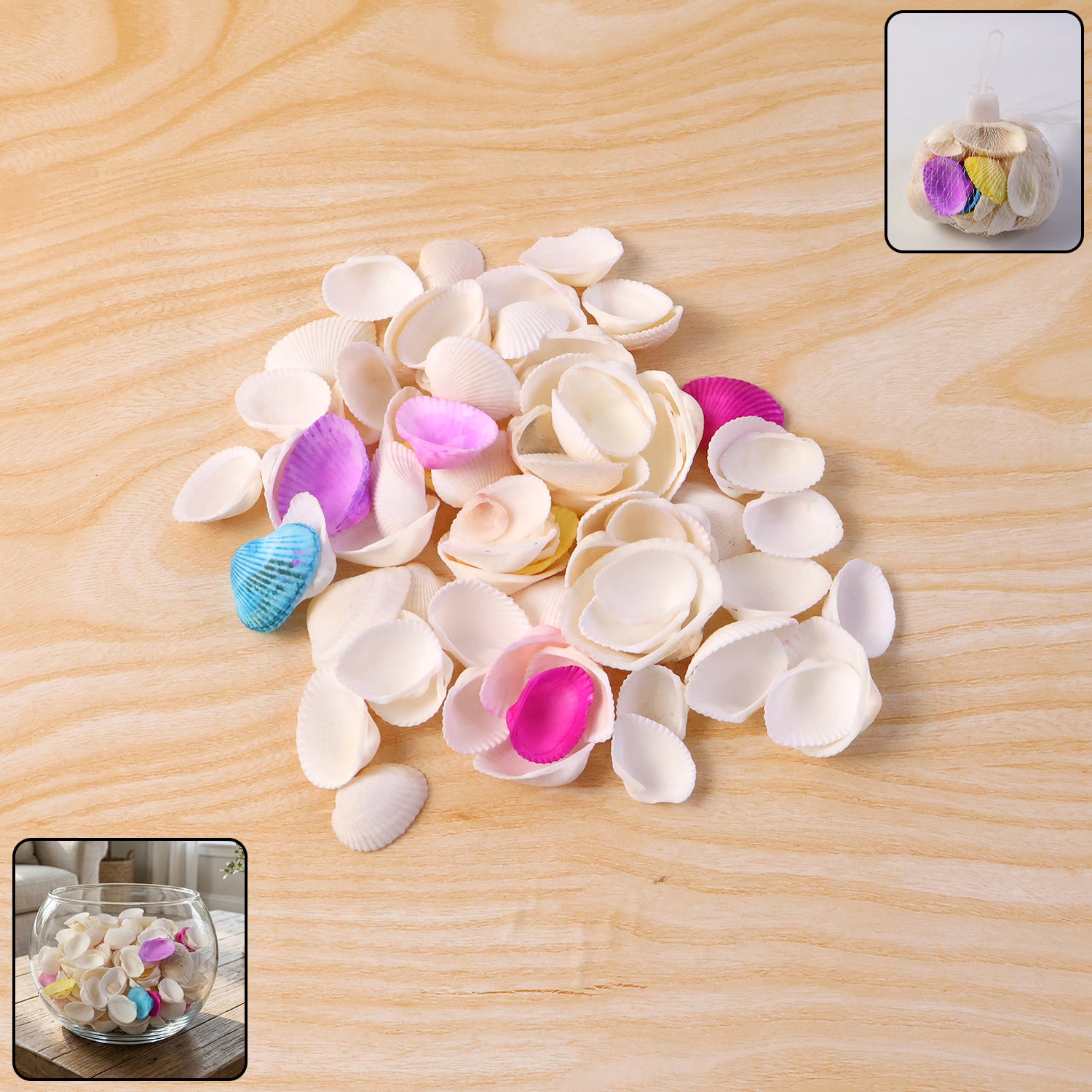 Set of decorative seashells by Wukusy, featuring various natural shells for home decor or craft projects.