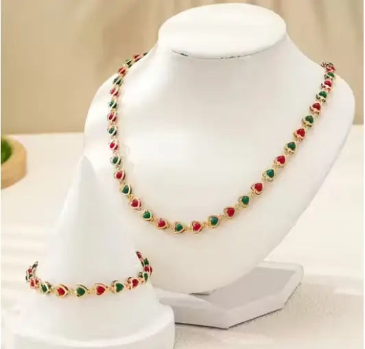 Ekom Indian wedding jewelry set with gold-plated brass necklace and earrings featuring cubic zirconia, adjustable choker style for women