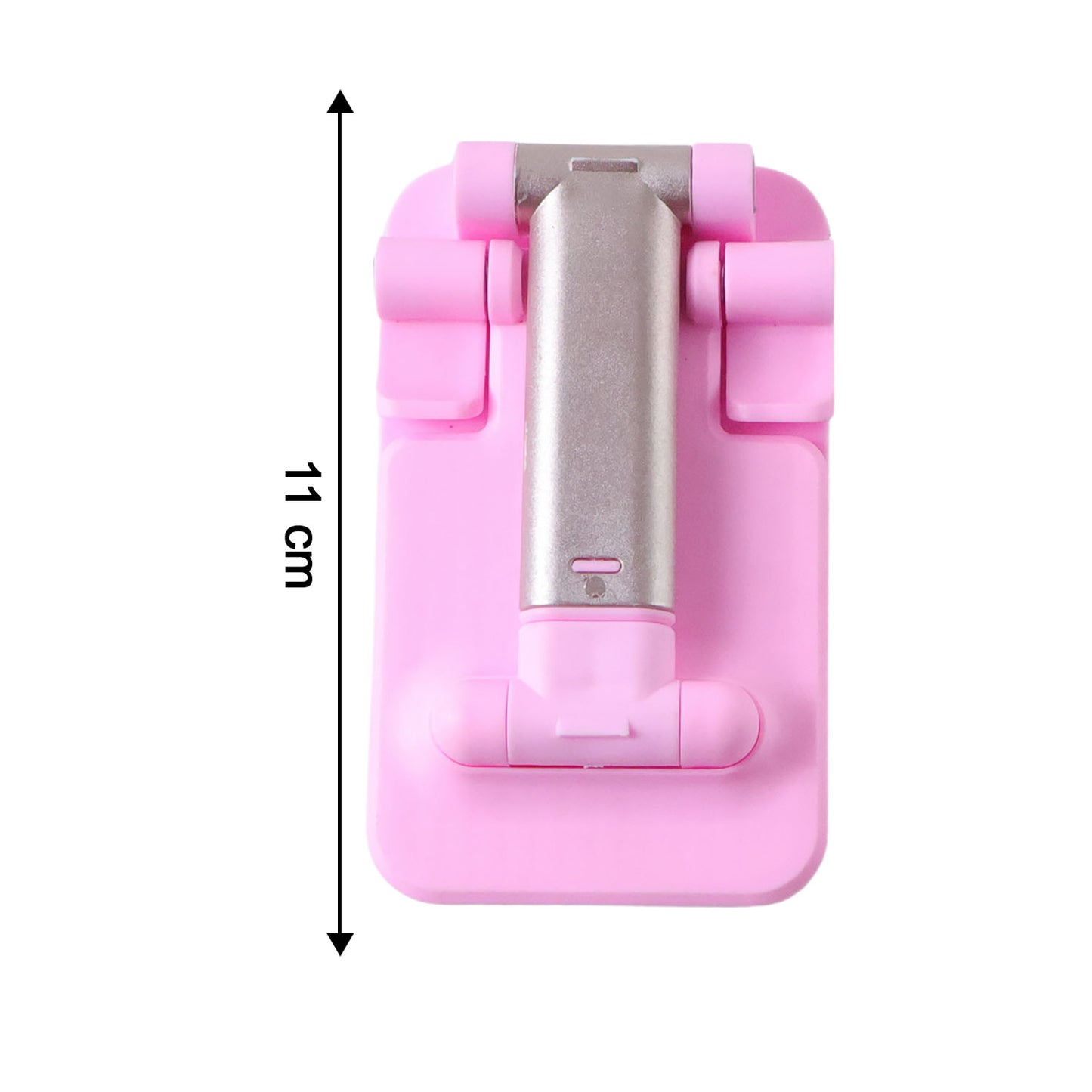 Wukusy adjustable folding desktop mobile phone stand holder on a wooden surface, showcasing its compact and portable design