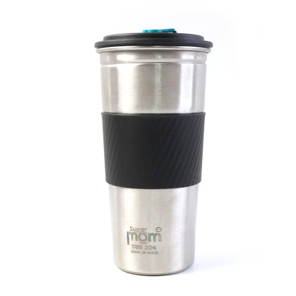 Wukusy Supermom stainless steel travel tumbler with lid, 500ml capacity, sleek design for hot and cold beverages.