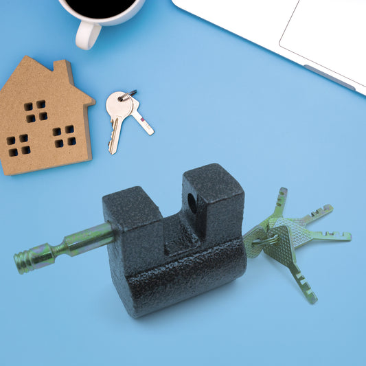 Wukusy 9456 iron pad lock with brass core, black finish, 5 keys, waterproof, rust-resistant, ideal for outdoor gates and sheds.