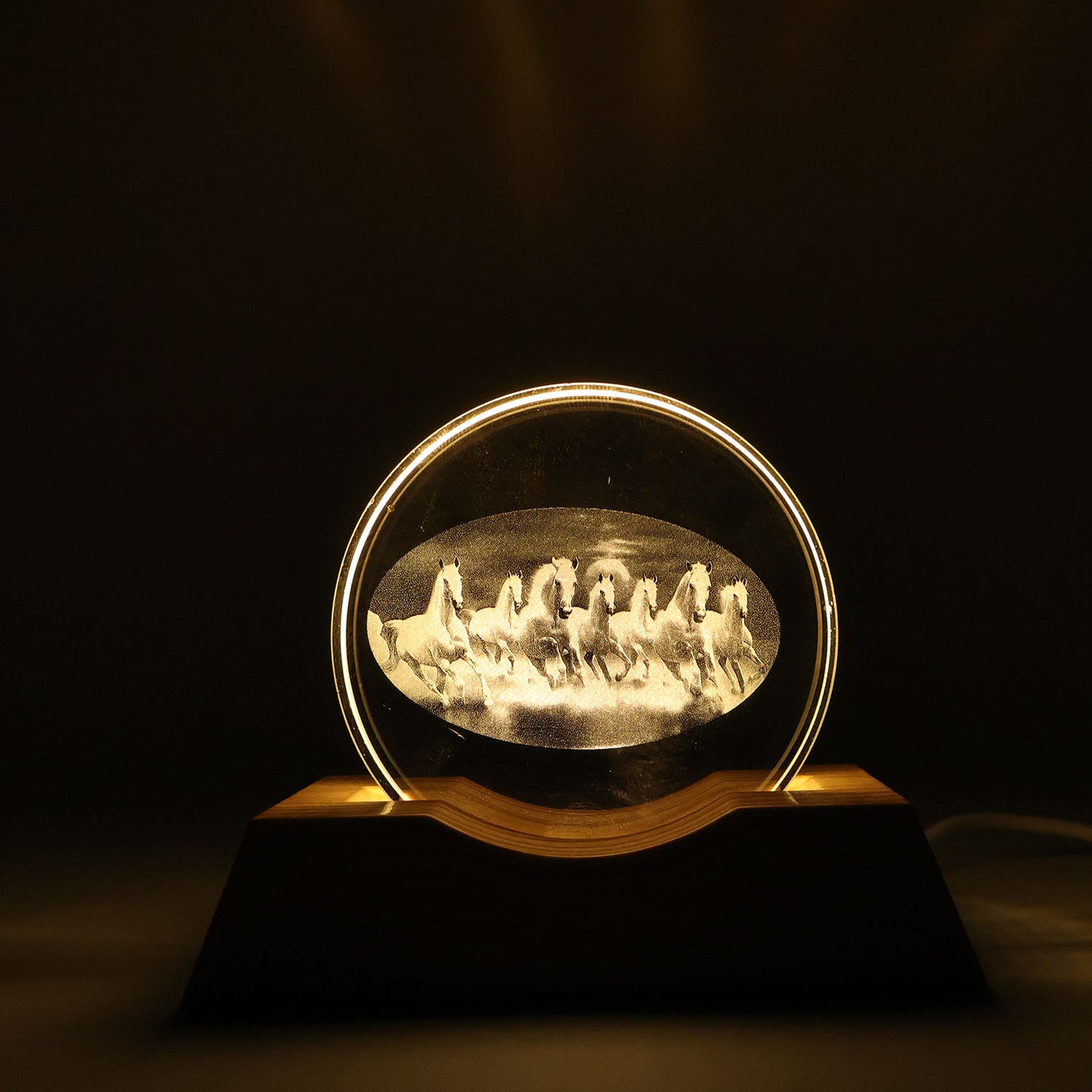Wukusy 3D crystal LED table lamp with intricate geometric design illuminated, showcasing modern decorative lighting.