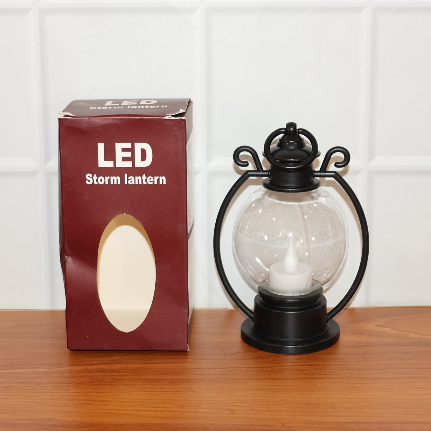 Wukusy LED storm lantern decorative light, single black metal and glass outdoor lantern with handle for ambient lighting