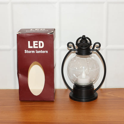 Wukusy LED storm lantern decorative light, single black metal and glass outdoor lantern with handle for ambient lighting