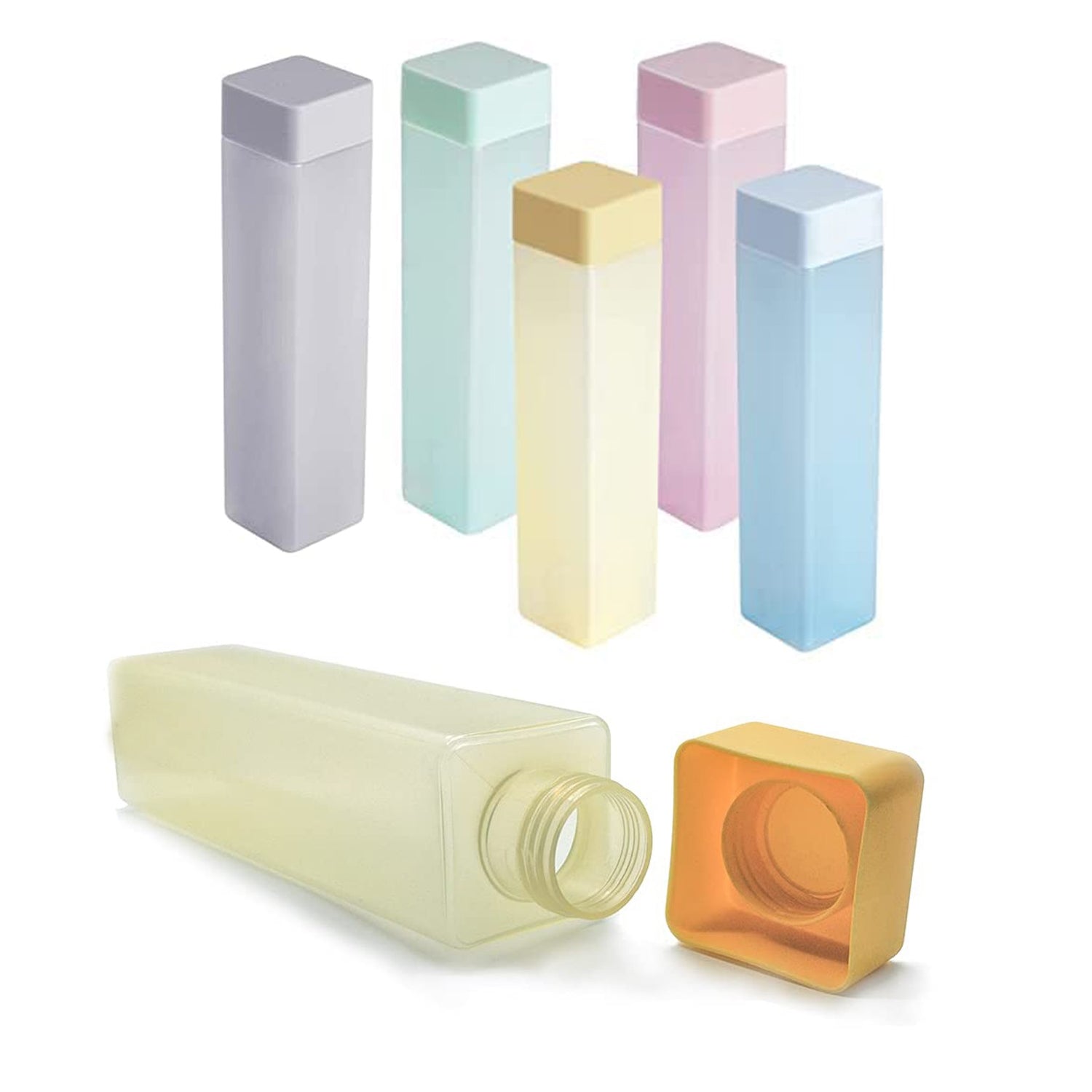Set of 6 Wukusy large capacity plastic water bottles, leakproof, BPA-free, square design, wide-mouth drink bottles for gym and home use