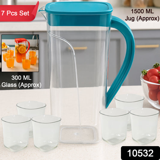 Wukusy Supermom Marina Jug with six glass set, clear glass containers and matching jug for stylish home and kitchen use.
