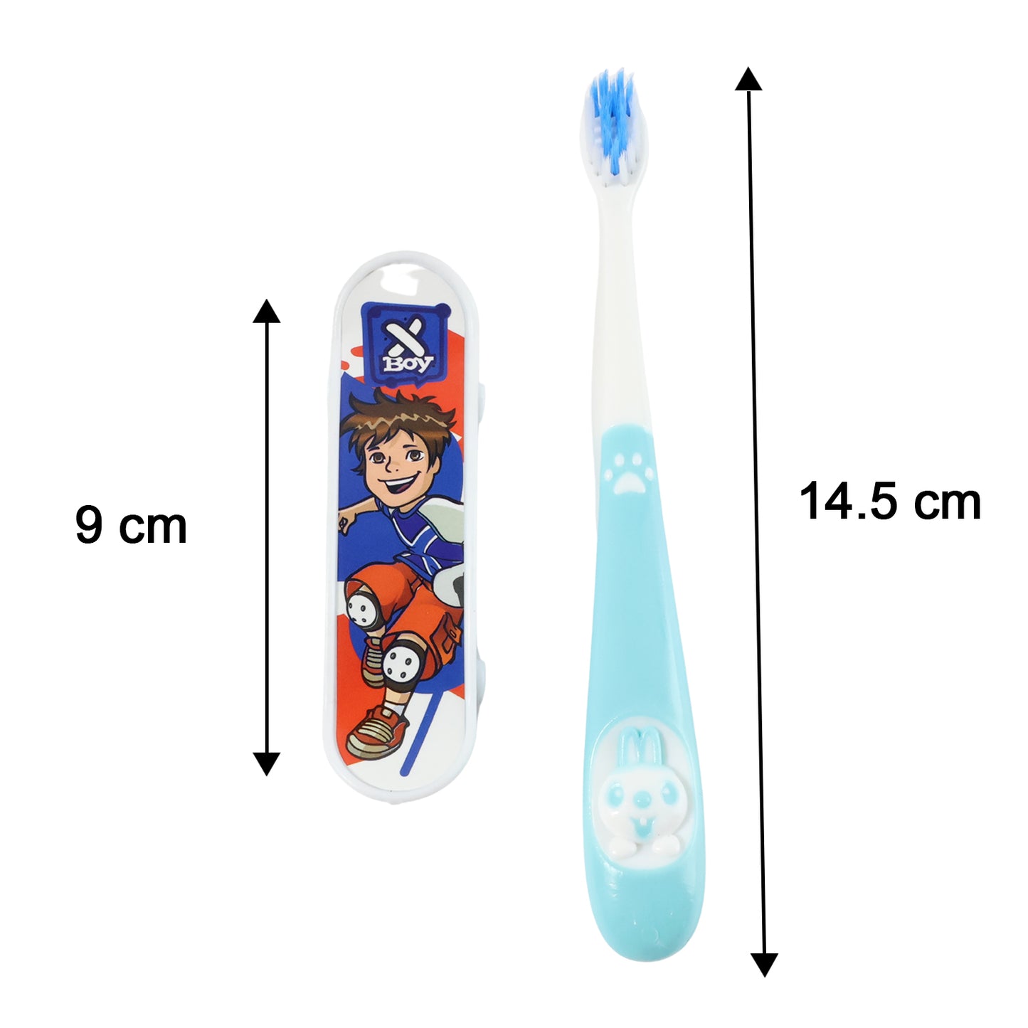 Kids Wukusy toothbrush with cartoon sketchboard toy showing colorful toothbrush handle and playful cartoon character design.