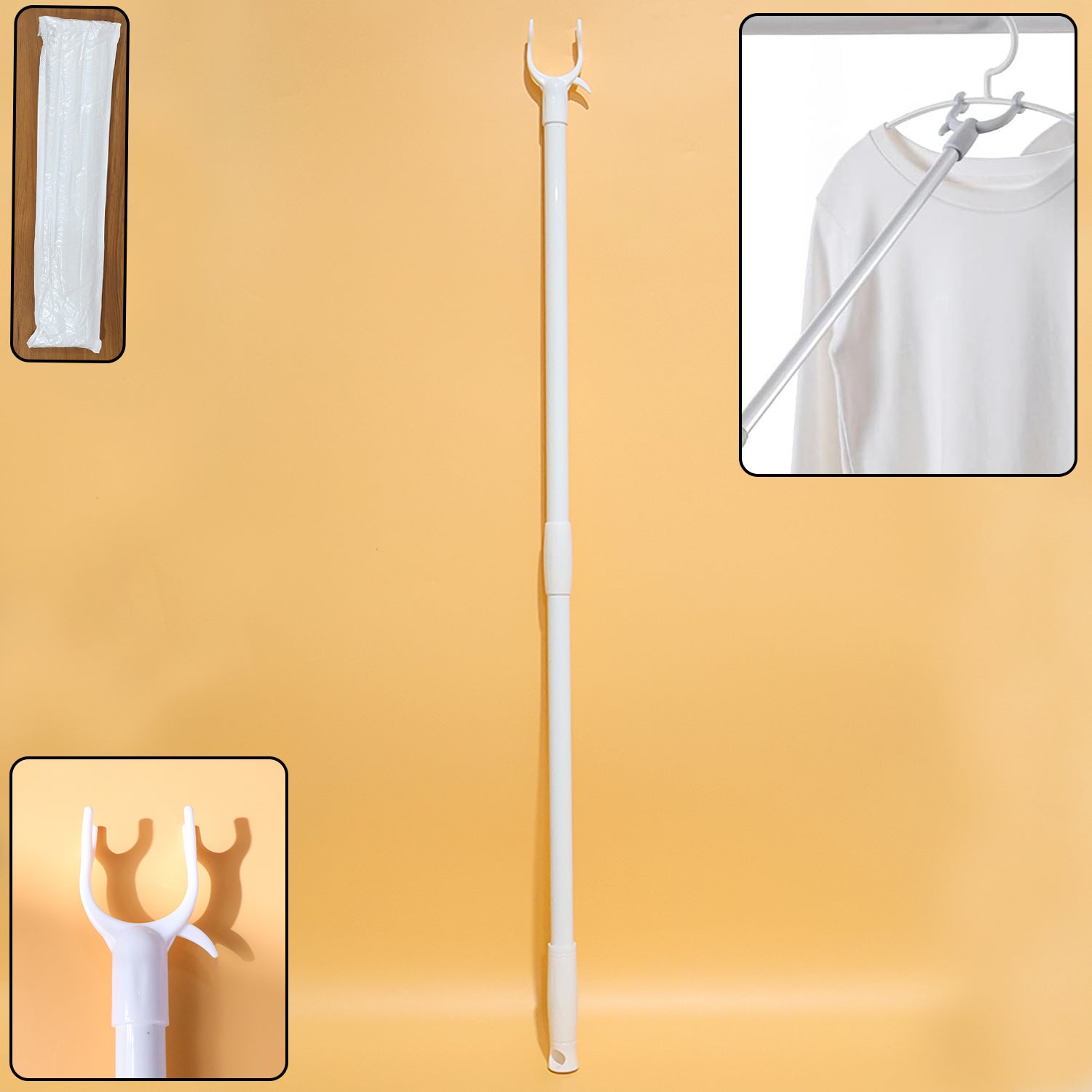 Wukusy premium long reach clothes hook rod, 120 cm, home improvement, mounted on wall for hanging clothes or accessories