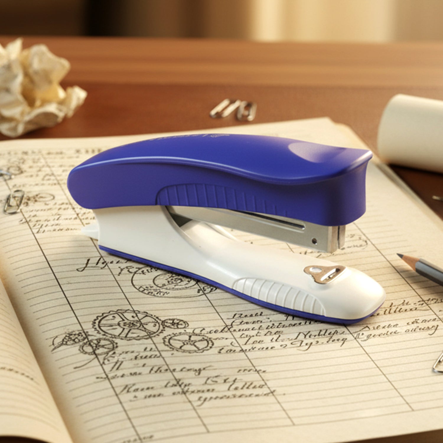 Wukusy Kangaro Trendy 10 manual stapler in black with metal body, positioned on a white surface.