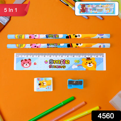 Wukusy 4560 Wooden Pencil Set with five stationery items for kids, ideal for school, gift, or educational use.