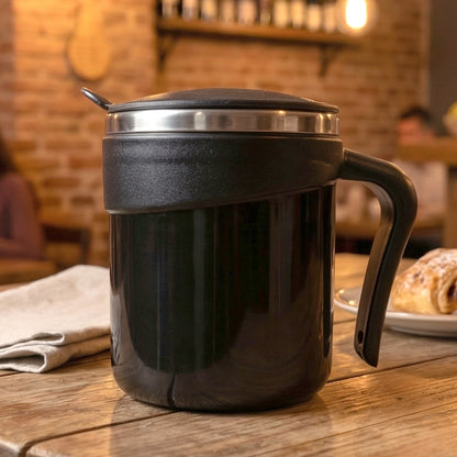 Wukusy Prexo modern insulated dolphin mug with lid, 200ml capacity, featuring a sleek dolphin design and secure lid for hot beverages.