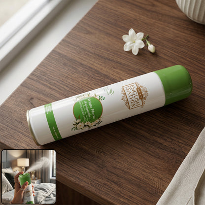 Wukusy Next English Leather floral air freshener spray in 220ml bottle with white floral design and fragrance for home use