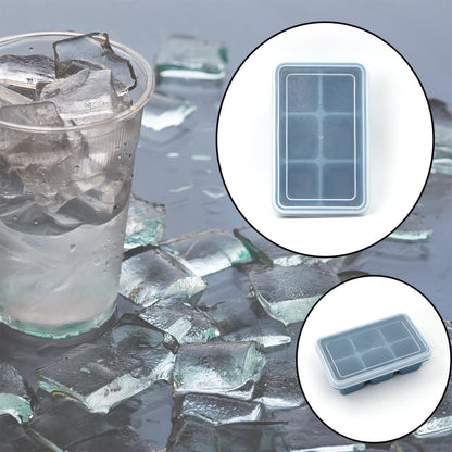 Wukusy 6-grid silicone ice tray with six compartments for making ice cubes from water in household kitchens.
