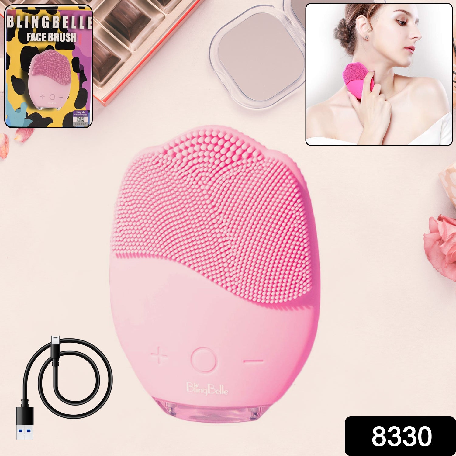 Wukusy rechargeable sonic silicone face cleansing brush with soft bristles and ergonomic handle for gentle skin exfoliation.