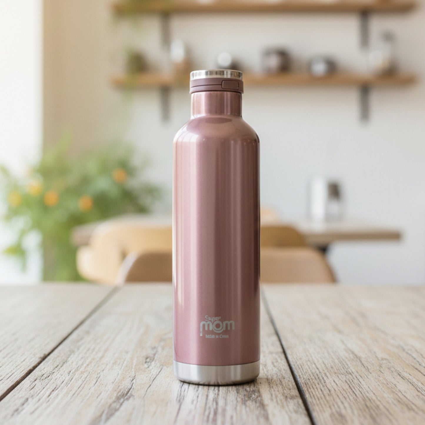 Wukusy Supermom 1000ml stainless steel insulated water bottle with vacuum flask, featuring a sleek, durable design for cold and hot beverages.