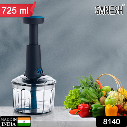 Wukusy 8140 Ganesh Bingo Lock-unlock push chopper with 725ml capacity, featuring a Ganesh design and easy lock-unlock mechanism.