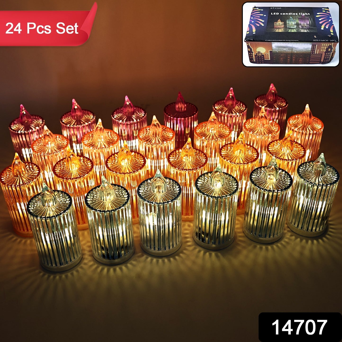 Wukusy decorative flameless LED candle light set with 24 electronic candles, ideal for home decor and ambiance.