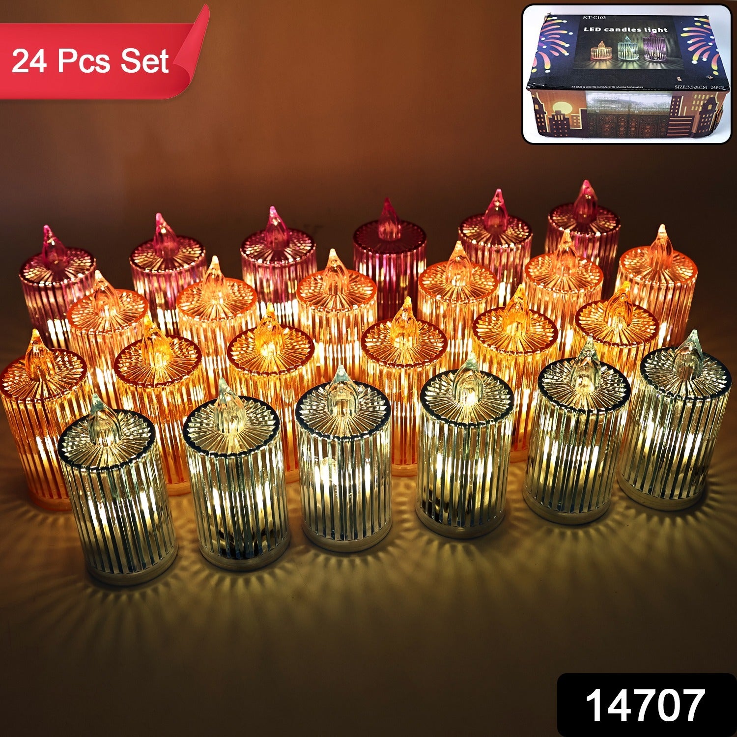 Wukusy decorative flameless LED candle light set with 24 electronic candles, ideal for home decor and ambiance.