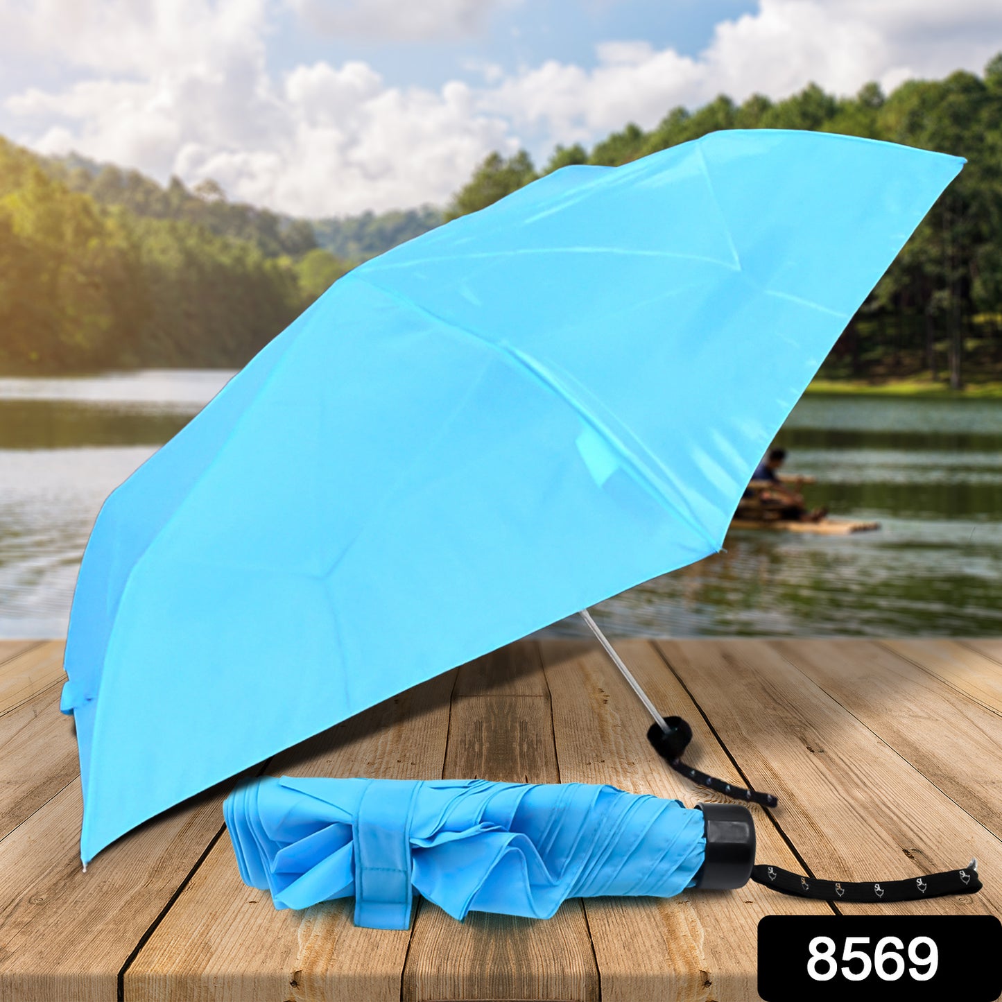 Wukusy 3-fold children's umbrella with UV protection, featuring colorful design, suitable for rain and sun, foldable travel umbrella