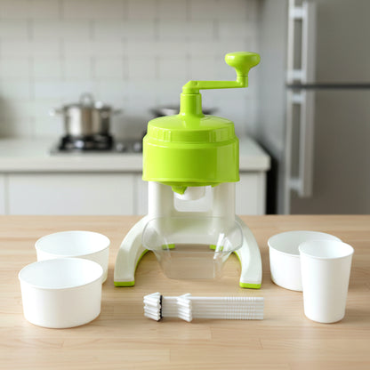 Wukusy manual hand crank ice crusher with colorful plastic body and metal crank handle for crushing ice manually