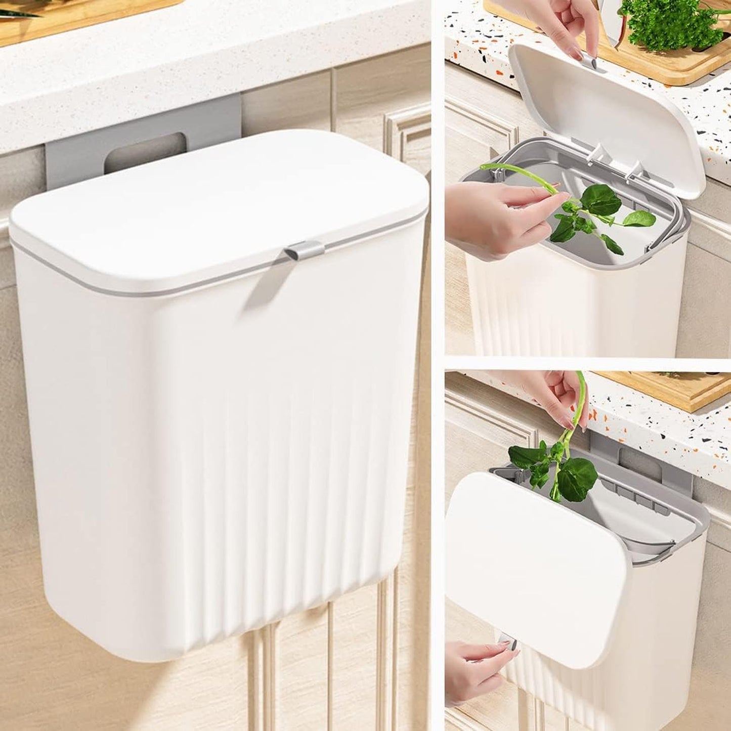 Plastic kitchen dustbin by Wukusy with lid, compact design, ideal for modern kitchen waste disposal, shown with closed lid.