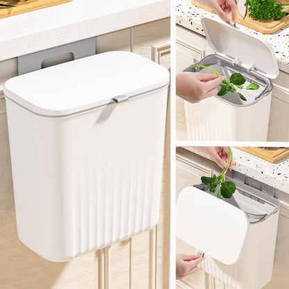 Plastic kitchen dustbin by Wukusy with lid, compact design, ideal for modern kitchen waste disposal, shown with closed lid.