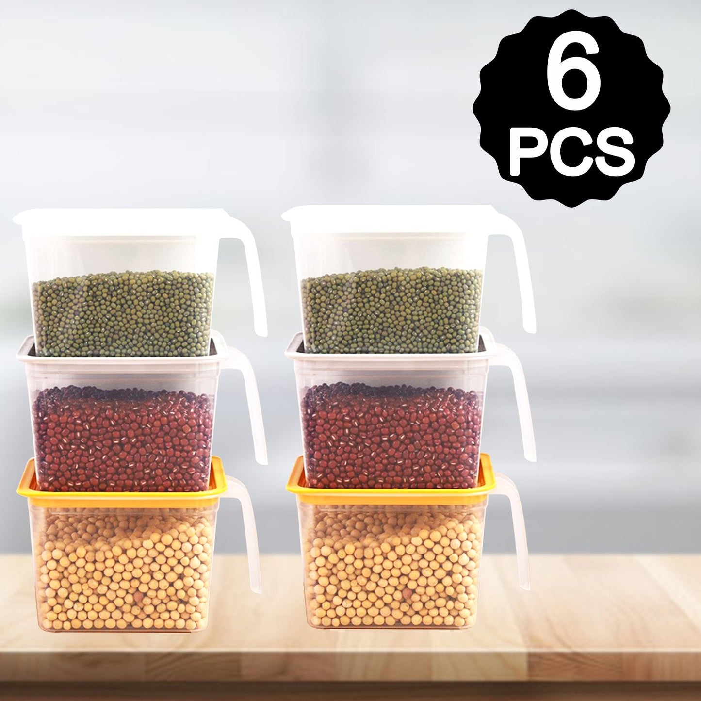 Set of six Wukusy 2454 Air Tight 1100ml square kitchen storage containers, unbreakable and large size for pantry organization.