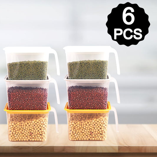 Set of six Wukusy 2454 Air Tight 1100ml square kitchen storage containers, unbreakable and large size for pantry organization.