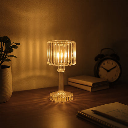 Set of 8 Wukusy LED crystal-effect table lamps for home decor, featuring elegant, shimmering crystal designs on a flat surface.