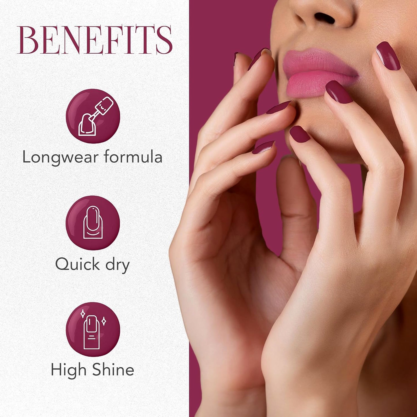 Wukusy Og Beauty Burgundy Plum Gel Intense Nail Polish in 10 ml bottle, showcasing deep burgundy plum color with shiny finish.