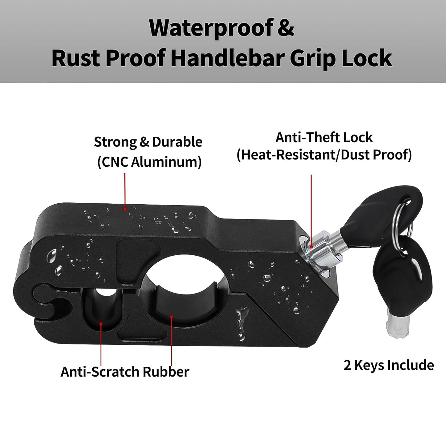Wukusy motorcycle grip lock securing handlebar throttle grip for theft prevention, universal fit, home improvement security device