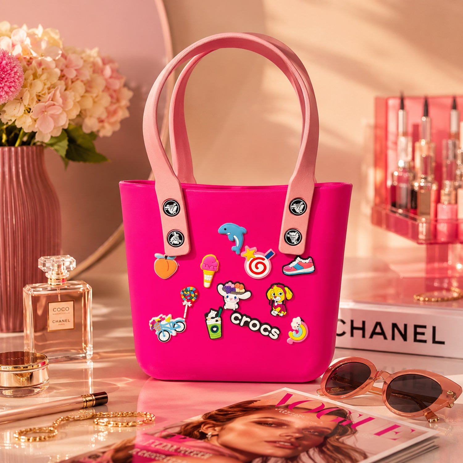 Wukusy Crocs style tote bag for women and girls, trendy casual handbag with a spacious design and stylish appearance.