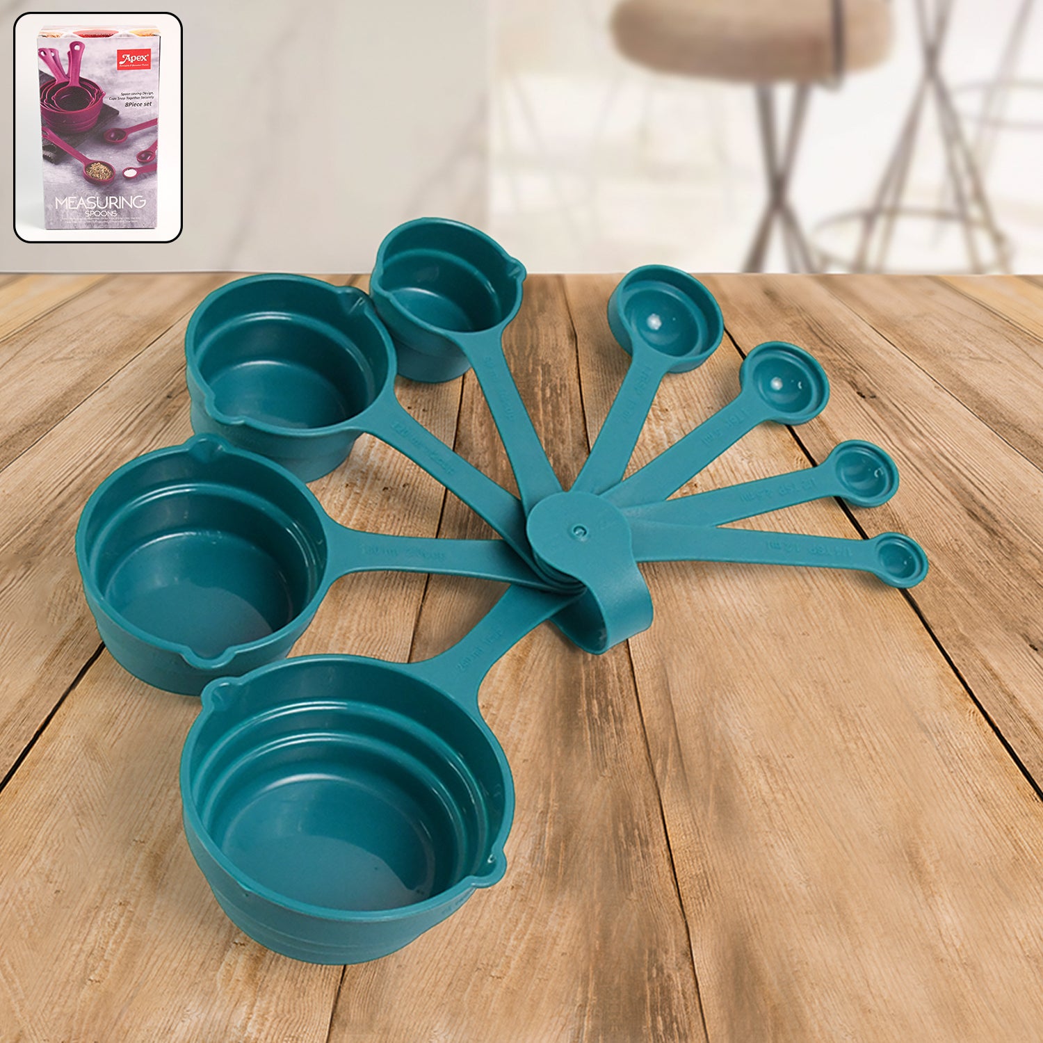 Wukusy Apex 8-piece measuring spoons and cups set for accurate cooking and baking in a home kitchen.