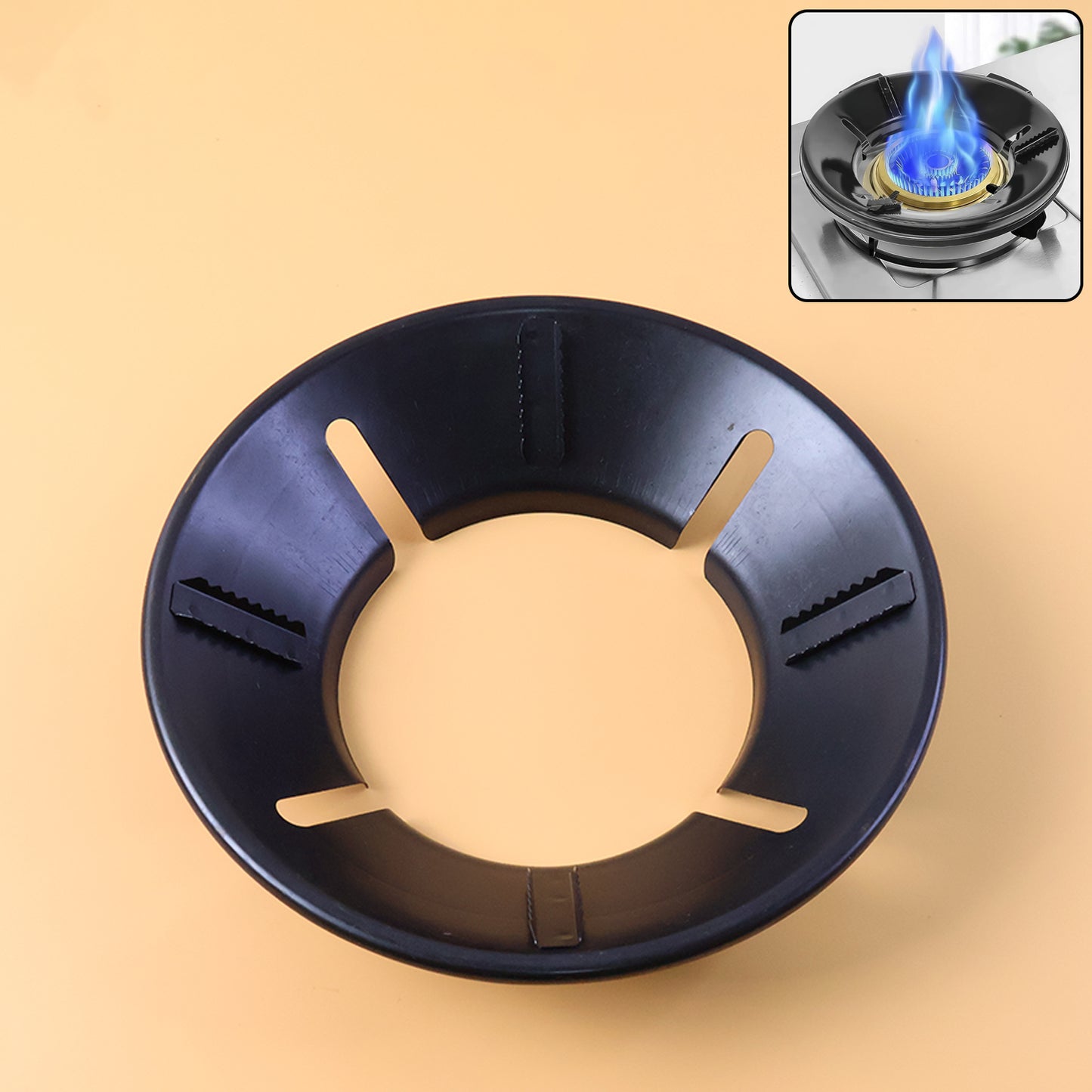 Wukusy gas stove flame protector ring, 25x25 cm, one piece, durable stainless steel for protecting stove burners.