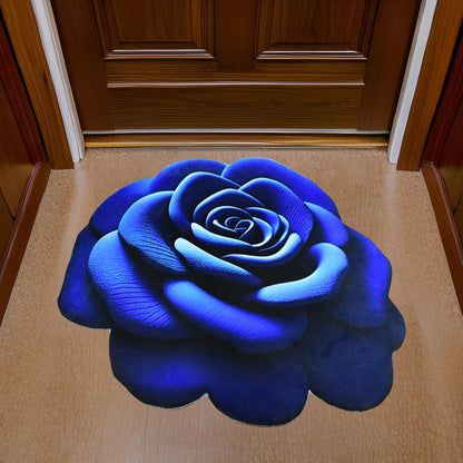 Rose-shaped Wukusy anti-slip velvet floor mat with soft red petals and textured backing for home decor and safety.